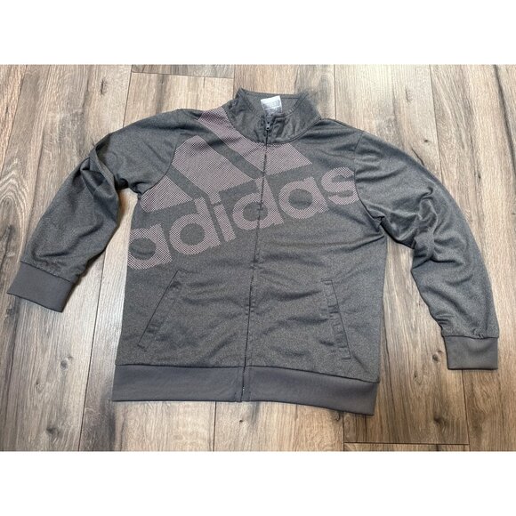 Adidas Youth Full-Zip Gray Jacket Size 10/12 With Pink Logo Design - Picture 1 of 6